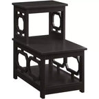 Mesa auxiliar de dos niveles HomeStock Belmont con estructura en forma de L y paneles laterales octagonales, mesa auxiliar decorativa de tres niveles para sala de estar