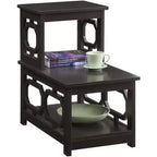 Mesa auxiliar de dos niveles HomeStock Belmont con estructura en forma de L y paneles laterales octagonales, mesa auxiliar decorativa de tres niveles para sala de estar