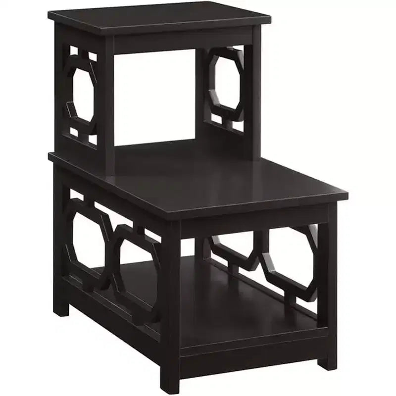 Mesa auxiliar de dos niveles HomeStock Belmont con estructura en forma de L y paneles laterales octagonales, mesa auxiliar decorativa de tres niveles para sala de estar