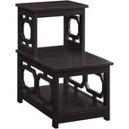 Mesa auxiliar de dos niveles HomeStock Belmont con estructura en forma de L y paneles laterales octagonales, mesa auxiliar decorativa de tres niveles para sala de estar