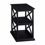 Mesa auxiliar HomeStock Belmont con estantes Elegante marco doble en X Mesa auxiliar de almacenamiento de tres niveles para decoración del hogar de estilo de transición