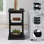 Mesa auxiliar HomeStock Belmont con estantes Elegante marco doble en X Mesa auxiliar de almacenamiento de tres niveles para decoración del hogar de estilo de transición