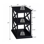Mesa auxiliar HomeStock Belmont con estantes Elegante marco doble en X Mesa auxiliar de almacenamiento de tres niveles para decoración del hogar de estilo de transición