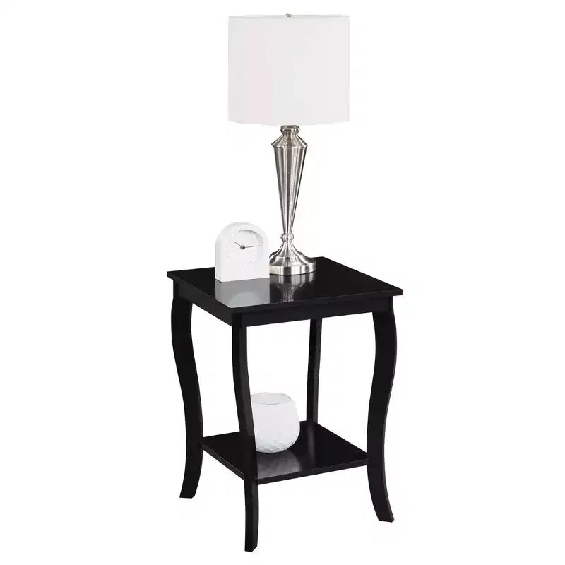 Mesa auxiliar cuadrada HomeStock Belmont con estantes de dos niveles, mesa auxiliar decorativa de estilo clásico transicional con amplio espacio de almacenamiento para la decoración de la sala de estar