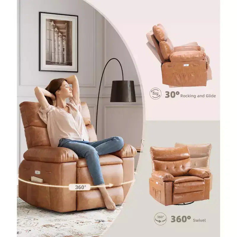 Sillón reclinable giratorio extra ancho GustoWave para adultos, sofá reclinable de masaje, mecedora tapizada para guardería