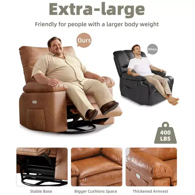 Sillón reclinable giratorio extra ancho GustoWave para adultos, sofá reclinable de masaje, mecedora tapizada para guardería