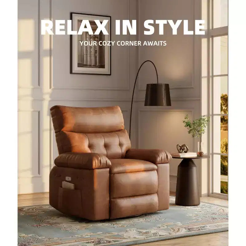 Sillón reclinable giratorio extra ancho GustoWave para adultos, sofá reclinable de masaje, mecedora tapizada para guardería
