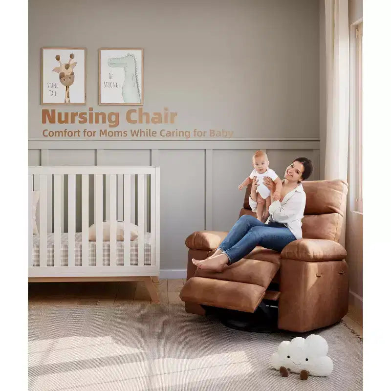 Sillón reclinable giratorio extra ancho GustoWave para adultos, sofá reclinable de masaje, mecedora tapizada para guardería