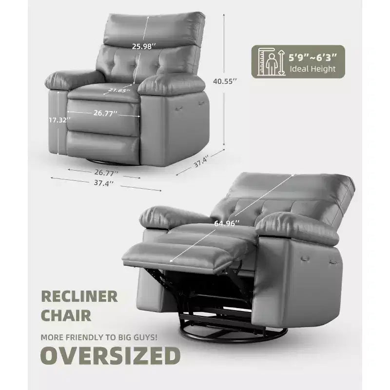 Sillón reclinable giratorio extra ancho GustoWave para adultos, sofá reclinable de masaje, mecedora tapizada para guardería