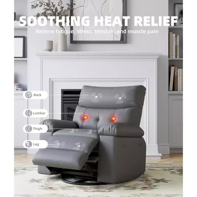 Sillón reclinable giratorio extra ancho GustoWave para adultos, sofá reclinable de masaje, mecedora tapizada para guardería