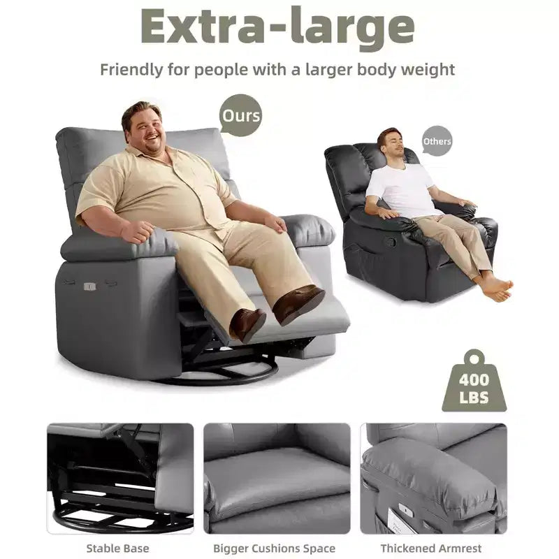 Sillón reclinable giratorio extra ancho GustoWave para adultos, sofá reclinable de masaje, mecedora tapizada para guardería