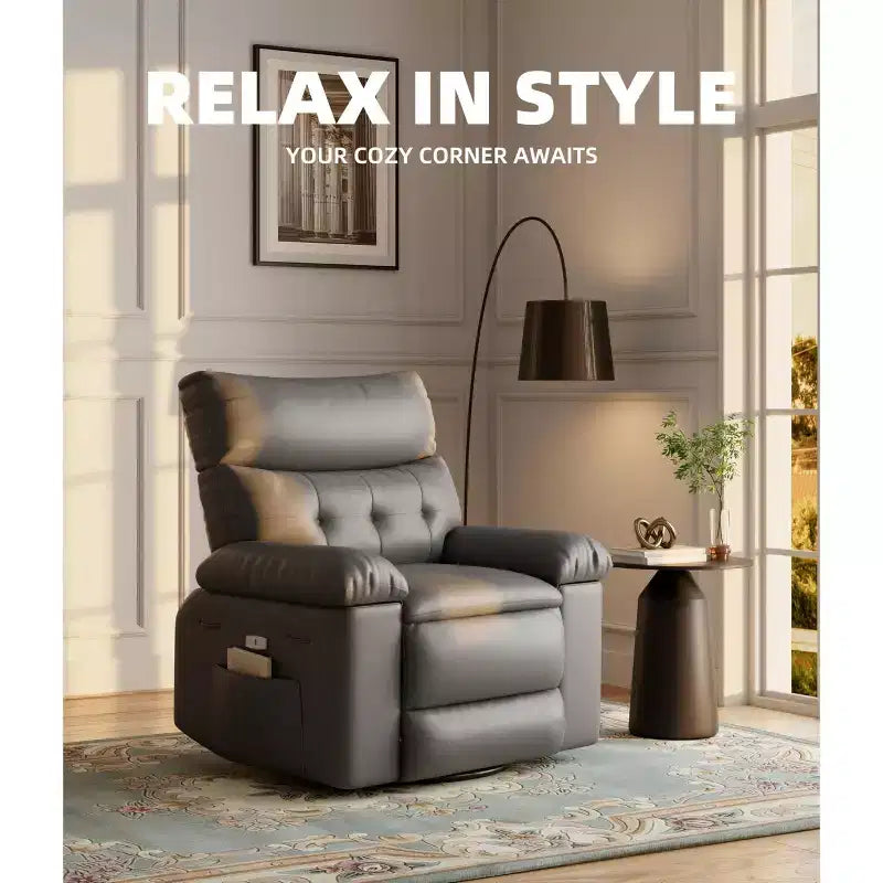 Sillón reclinable giratorio extra ancho GustoWave para adultos, sofá reclinable de masaje, mecedora tapizada para guardería
