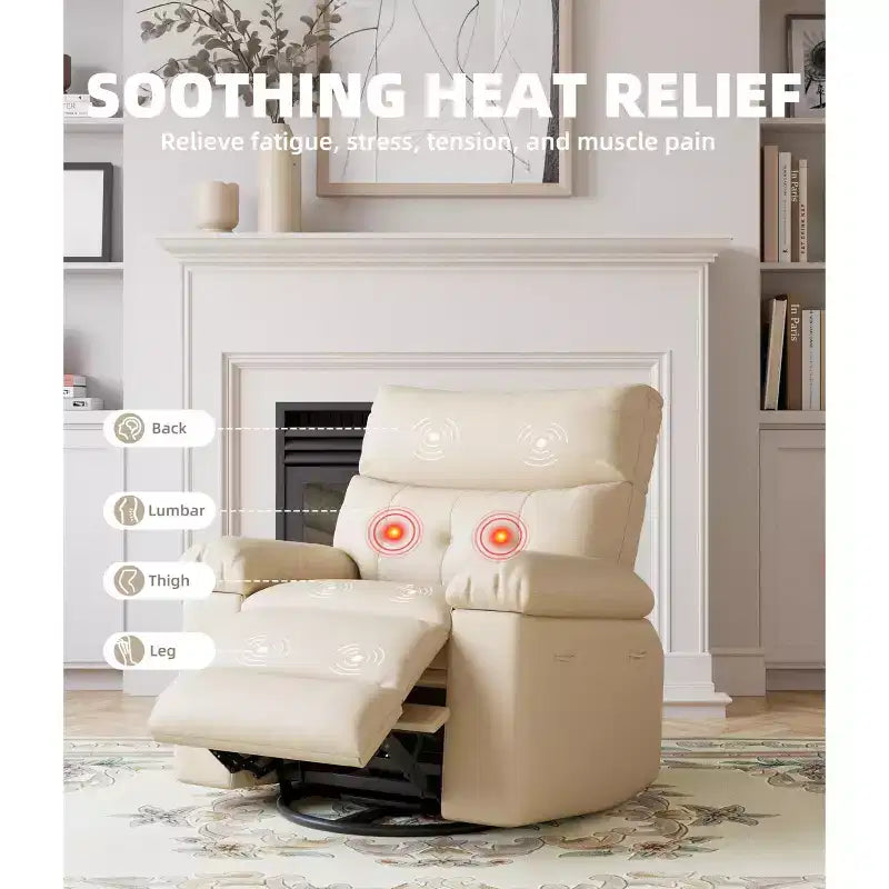 Sillón reclinable giratorio extra ancho GustoWave para adultos, sofá reclinable de masaje, mecedora tapizada para guardería