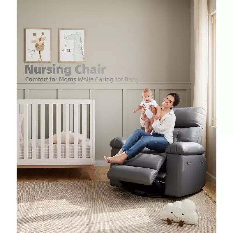 Sillón reclinable giratorio extra ancho GustoWave para adultos, sofá reclinable de masaje, mecedora tapizada para guardería