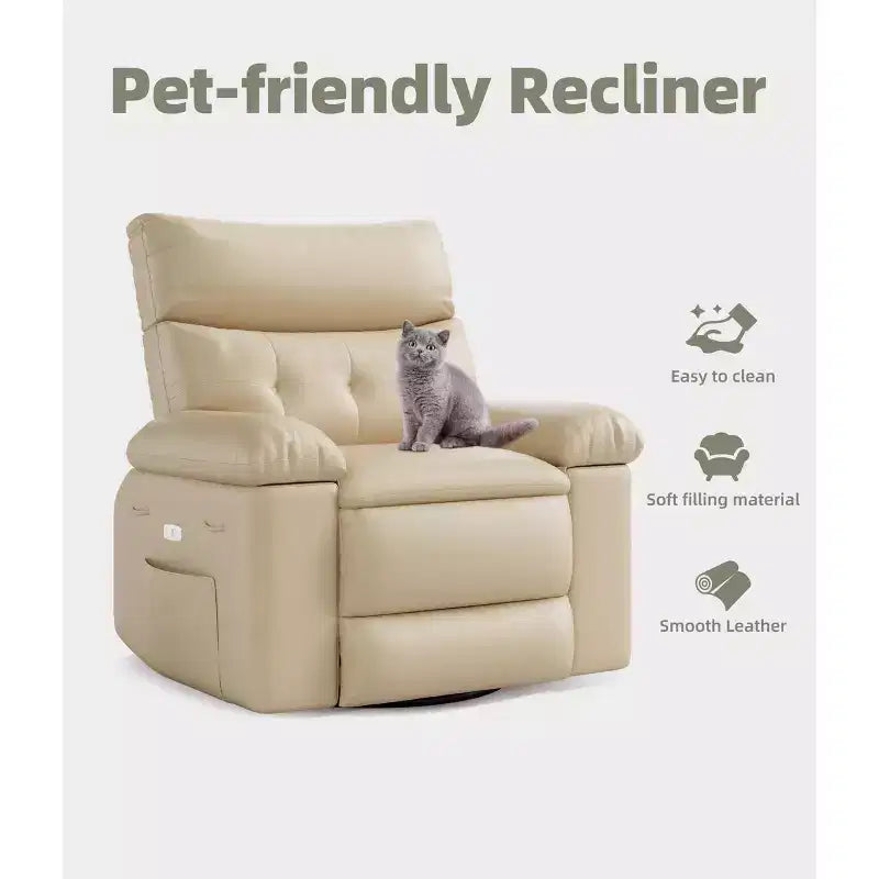 Sillón reclinable giratorio extra ancho GustoWave para adultos, sofá reclinable de masaje, mecedora tapizada para guardería