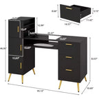 ELECWISH Escritorio Portátil para Uñas con Cajones, Mesa de Manicura para Técnica de Uñas con Tapa de Cristal y Apoyamuñecas, Estación de Uñas con Asas y Patas de Metal