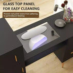 ELECWISH Escritorio Portátil para Uñas con Cajones, Mesa de Manicura para Técnica de Uñas con Tapa de Cristal y Apoyamuñecas, Estación de Uñas con Asas y Patas de Metal