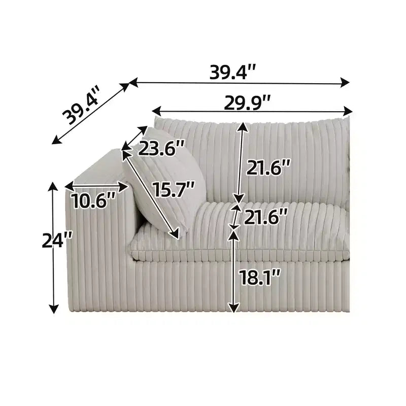 MAYEERTY 118.2 Sofá nube de pana blanca con asiento profundo, cojín extraíble de doble capa, no requiere montaje, para múltiples habitaciones