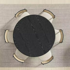 PexFix 52 Mesa de comedor redonda de madera, mesa de cocina para 4-6 personas con tablero de borde arqueado y pedestal estriado para sala de estar/comedor, café, oficina, negra