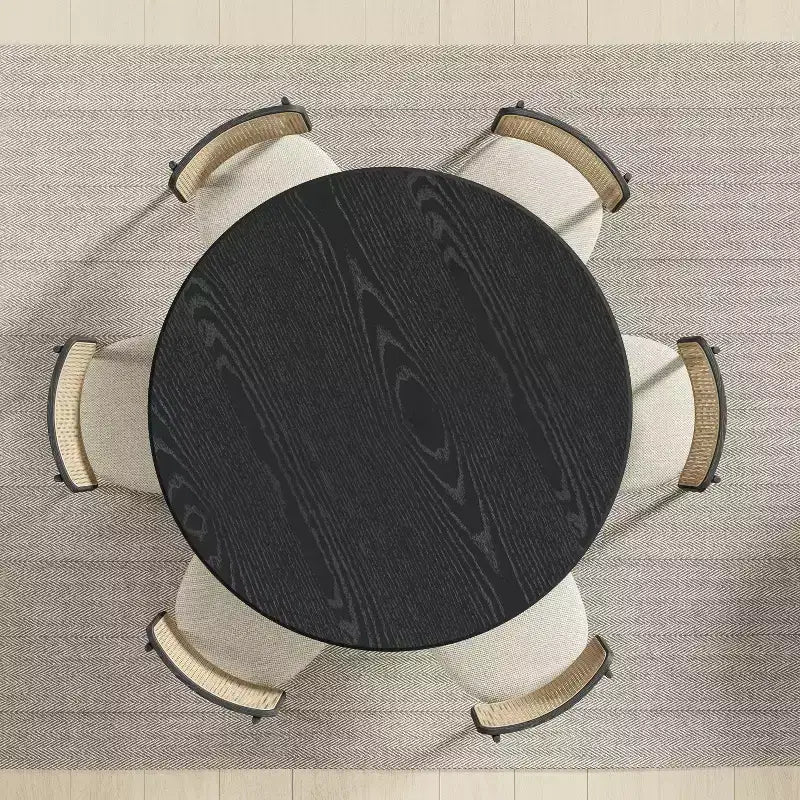 PexFix 52 Mesa de comedor redonda de madera, mesa de cocina para 4-6 personas con tablero de borde arqueado y pedestal estriado para sala de estar/comedor, café, oficina, negra