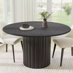 PexFix 52 Mesa de comedor redonda de madera, mesa de cocina para 4-6 personas con tablero de borde arqueado y pedestal estriado para sala de estar/comedor, café, oficina, negra