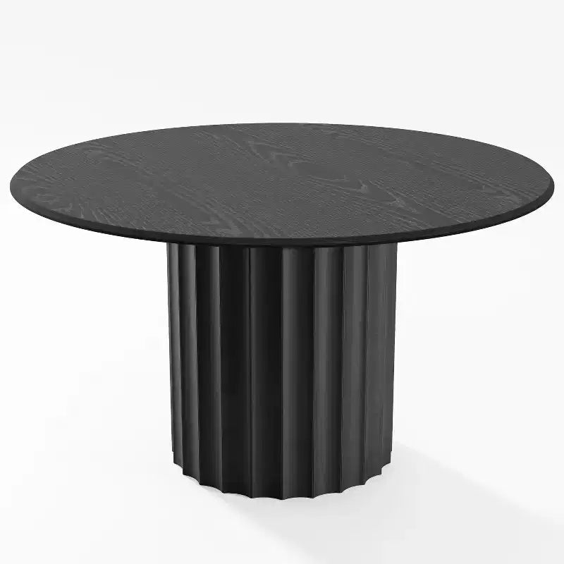 PexFix 52 Mesa de comedor redonda de madera, mesa de cocina para 4-6 personas con tablero de borde arqueado y pedestal estriado para sala de estar/comedor, café, oficina, negra