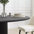 PexFix 52 Mesa de comedor redonda de madera, mesa de cocina para 4-6 personas con tablero de borde arqueado y pedestal estriado para sala de estar/comedor, café, oficina, negra