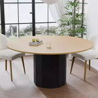 PexFix Mesa de comedor redonda de madera maciza de 152 cm de alto, mesa de cocina para 6-8 personas con tablero y base cilíndrica para sala de estar/comedor, café, oficina en color natural