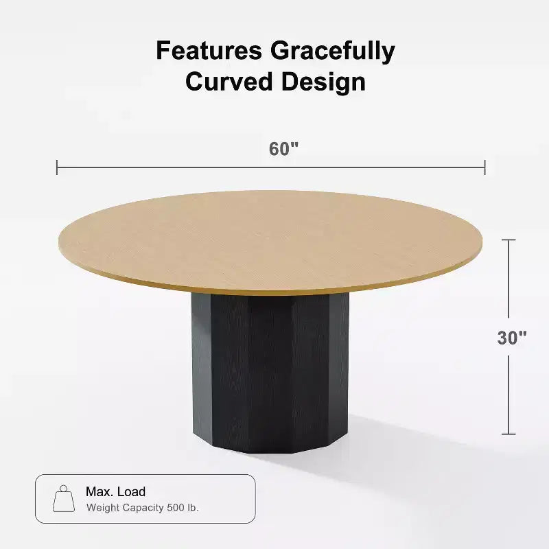 PexFix Mesa de comedor redonda de madera maciza de 152 cm de alto, mesa de cocina para 6-8 personas con tablero y base cilíndrica para sala de estar/comedor, café, oficina en color natural