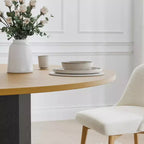PexFix Mesa de comedor redonda de madera maciza de 152 cm de alto, mesa de cocina para 6-8 personas con tablero y base cilíndrica para sala de estar/comedor, café, oficina en color natural
