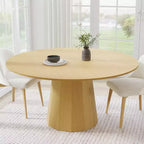 PexFix Mesa de Comedor Redonda de Madera Maciza de 60 pulgadas de Alto, Mesa de Cocina para 6-8 Personas con Tablero y Base Cónica para Sala de Estar/Comedor, Oficina, en Color Natural
