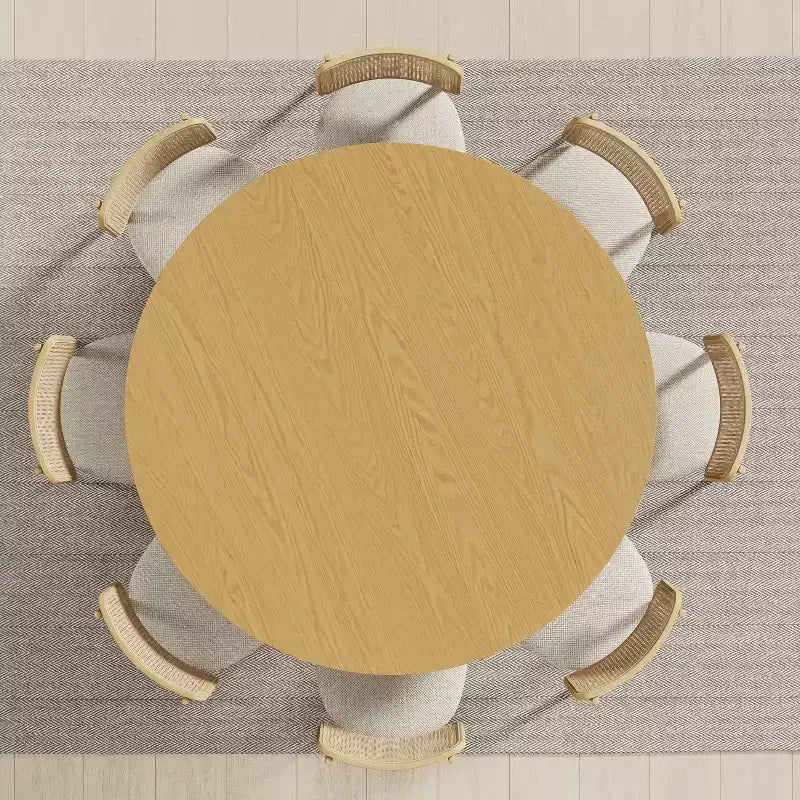 PexFix Mesa de Comedor Redonda de Madera Maciza de 60 pulgadas de Alto, Mesa de Cocina para 6-8 Personas con Tablero y Base Cónica para Sala de Estar/Comedor, Oficina, en Color Natural