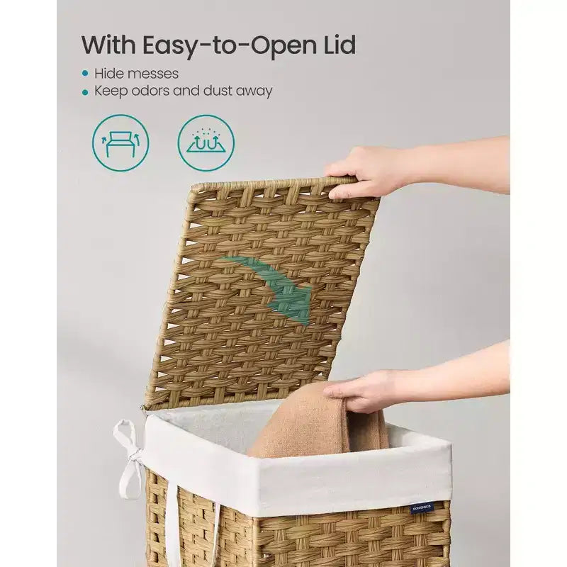 Cesto de Ropa Plegable con Tapa y Forro Removible, Cesto de Ratán Sintético de 36 Litros para Espacios Pequeños, Amarillo Oca