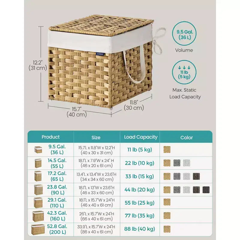 Cesto de Ropa Plegable con Tapa y Forro Removible, Cesto de Ratán Sintético de 36 Litros para Espacios Pequeños, Amarillo Oca