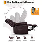 Sillón reclinable eléctrico grande con función de levantamiento - Calor y masaje, sillón reclinable eléctrico de cuero PU para personas mayores y con movilidad reducida, sillón elevador de alta resistencia