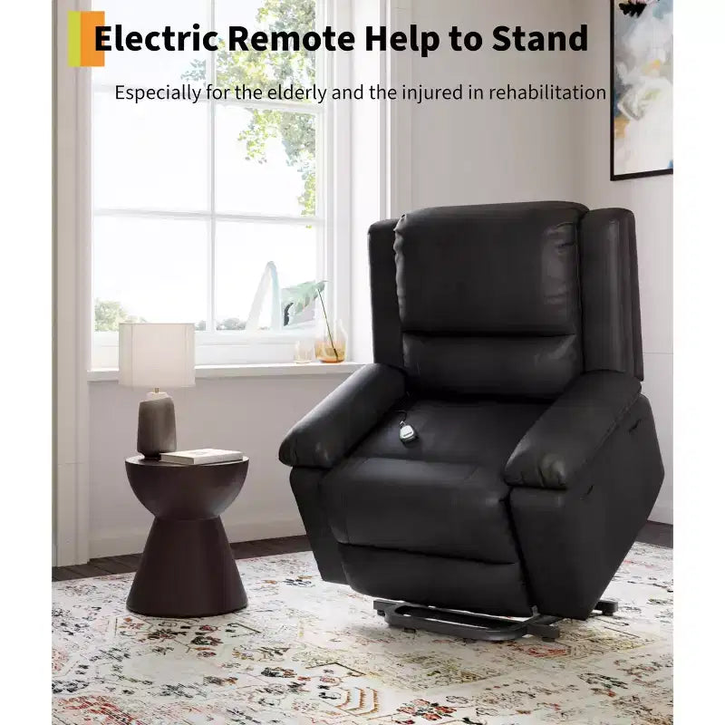 Sillón reclinable eléctrico grande con función de levantamiento - Calor y masaje, sillón reclinable eléctrico de cuero PU para personas mayores y con movilidad reducida, sillón elevador de alta resistencia