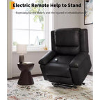 Sillón reclinable eléctrico grande con función de levantamiento - Calor y masaje, sillón reclinable eléctrico de cuero PU para personas mayores y con movilidad reducida, sillón elevador de alta resistencia