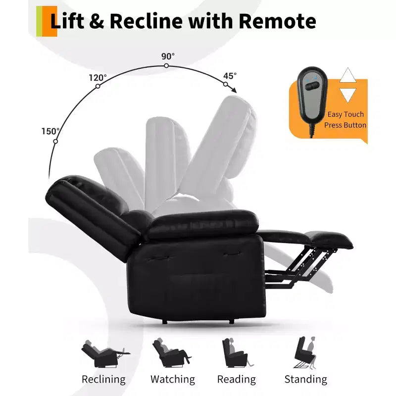 Sillón reclinable eléctrico grande con función de levantamiento - Calor y masaje, sillón reclinable eléctrico de cuero PU para personas mayores y con movilidad reducida, sillón elevador de alta resistencia