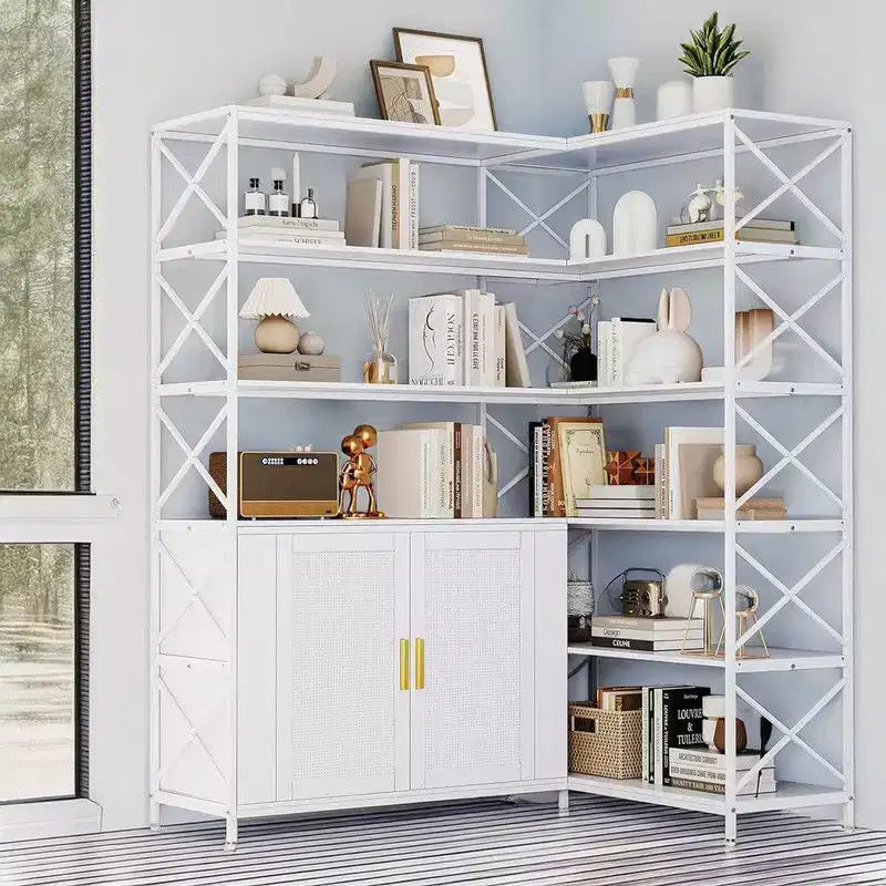 Coolmee Estantería esquinera de 6 niveles, librería estilo etagere industrial, estantería grande de almacenamiento en forma de L para oficina en casa, sala de estar, cocina