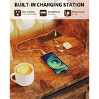 Armario de cafetería rústico de 55 pulgadas con toma de corriente y luces LED - Puerta corredera tipo granero, botellero, estación de carga USB | Negro/Marrón/Blanco