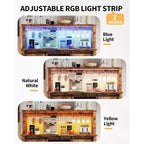 Armario de cafetería rústico de 55 pulgadas con toma de corriente y luces LED - Puerta corredera tipo granero, botellero, estación de carga USB | Negro/Marrón/Blanco