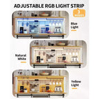 Armario de cafetería rústico de 55 pulgadas con toma de corriente y luces LED - Puerta corredera tipo granero, botellero, estación de carga USB | Negro/Marrón/Blanco