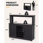 Armario de cafetería rústico de 55 pulgadas con toma de corriente y luces LED - Puerta corredera tipo granero, botellero, estación de carga USB | Negro/Marrón/Blanco