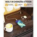 Armario de cafetería rústico de 55 pulgadas con toma de corriente y luces LED - Puerta corredera tipo granero, botellero, estación de carga USB | Negro/Marrón/Blanco