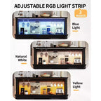 Armario de cafetería rústico de 55 pulgadas con toma de corriente y luces LED - Puerta corredera tipo granero, botellero, estación de carga USB | Negro/Marrón/Blanco