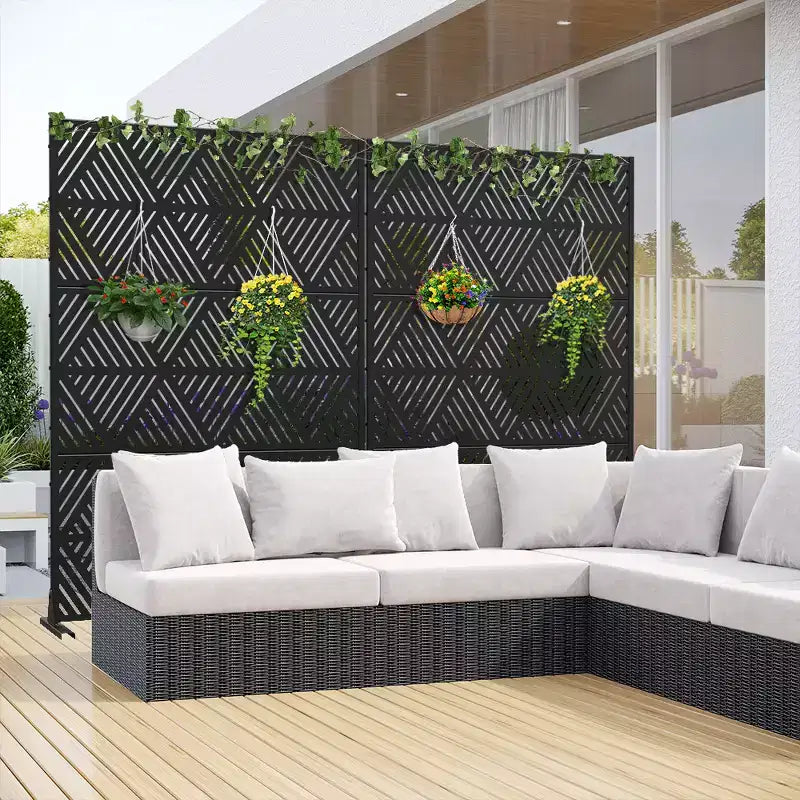 MAYEERTY Divisor de Exterior e Interior de Pantalla de Acero Galvanizado Negro Prismatico Triangular con Pantalla Decorativa de Privacidad Autónoma