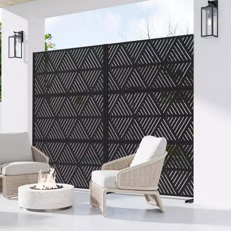 MAYEERTY Divisor de Exterior e Interior de Pantalla de Acero Galvanizado Negro Prismatico Triangular con Pantalla Decorativa de Privacidad Autónoma