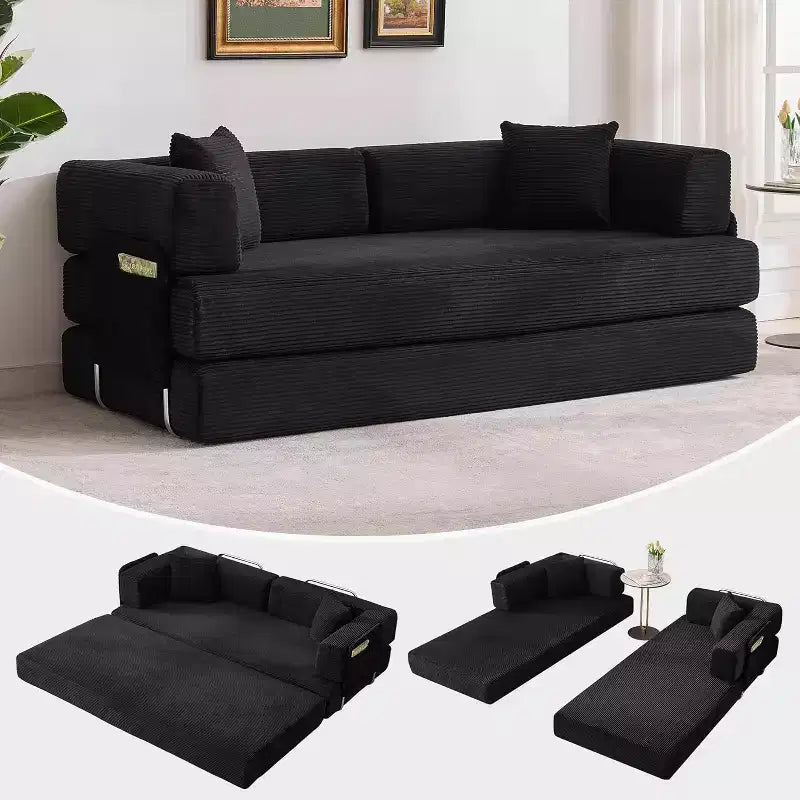 Sofá cama convertible de 78.8'' con almohadas, sofá de pana 5 en 1, sofá plegable con estructura de forma fija, no requiere montaje
