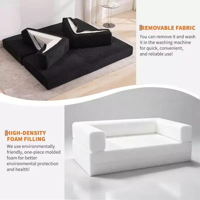 Sofá cama convertible de 78.8'' con almohadas, sofá de pana 5 en 1, sofá plegable con estructura de forma fija, no requiere montaje