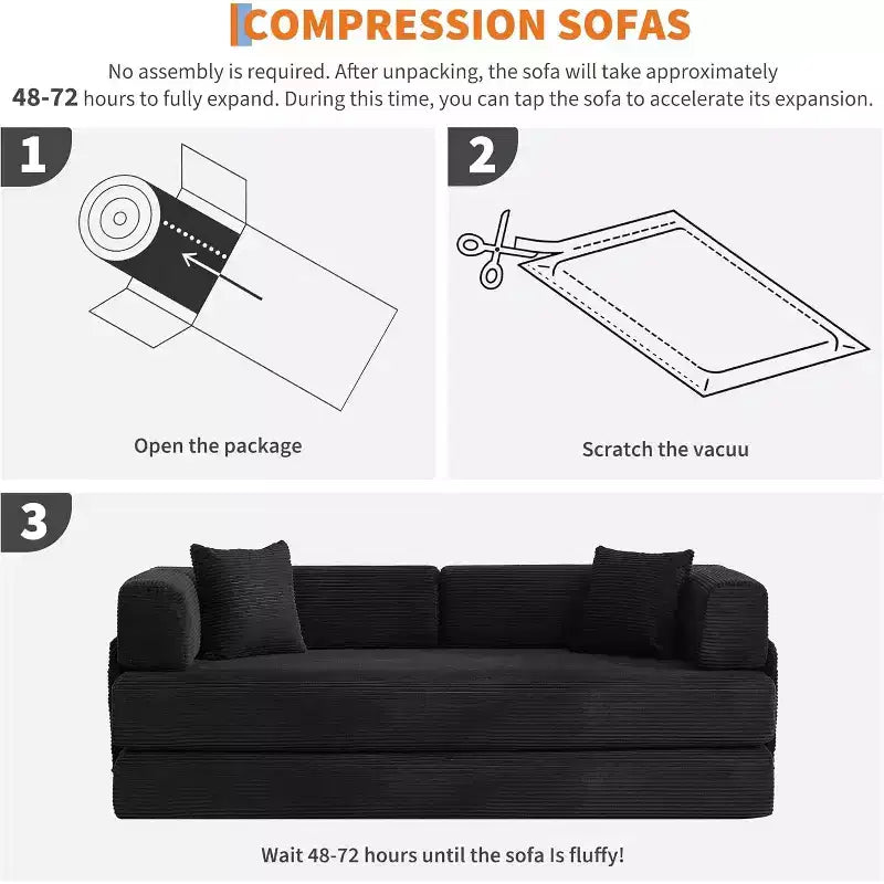 Sofá cama convertible de 78.8'' con almohadas, sofá de pana 5 en 1, sofá plegable con estructura de forma fija, no requiere montaje